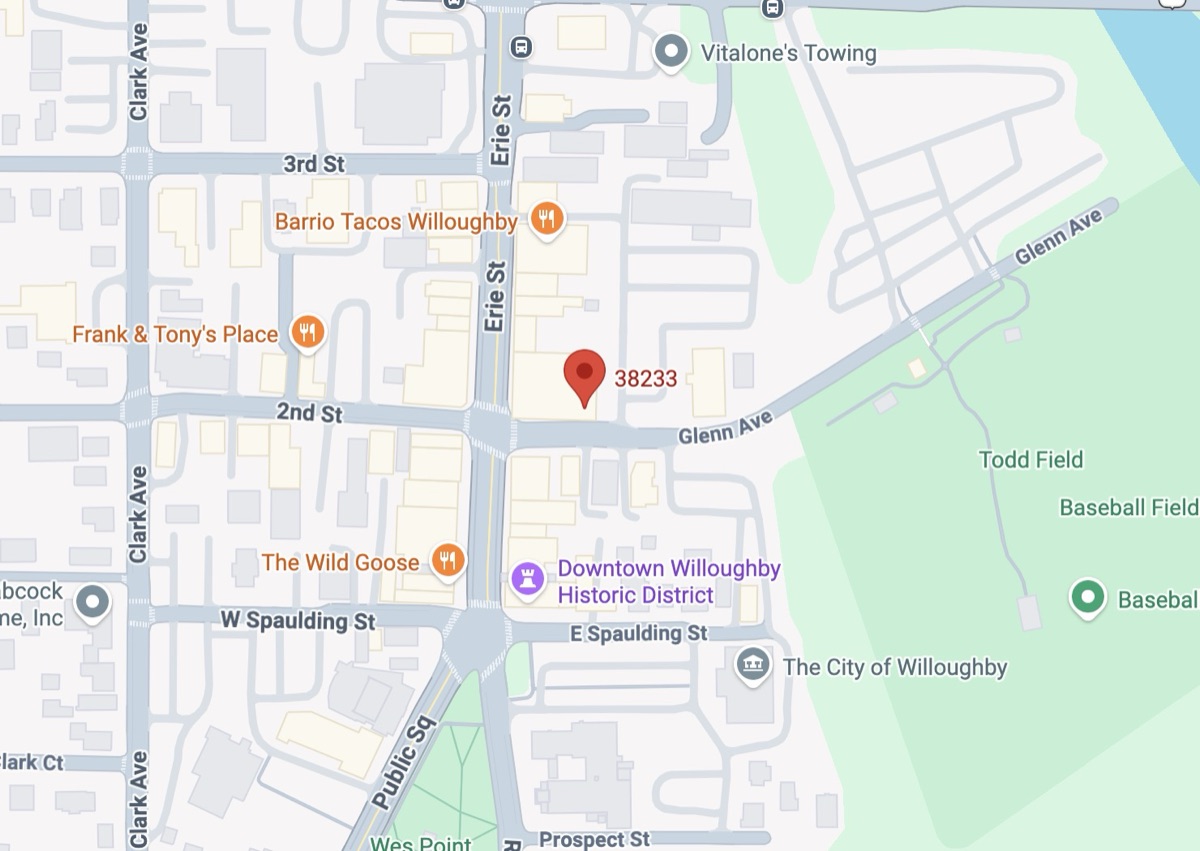Map showing Acosta's on Glenn Ave in Willoughby, Ohio